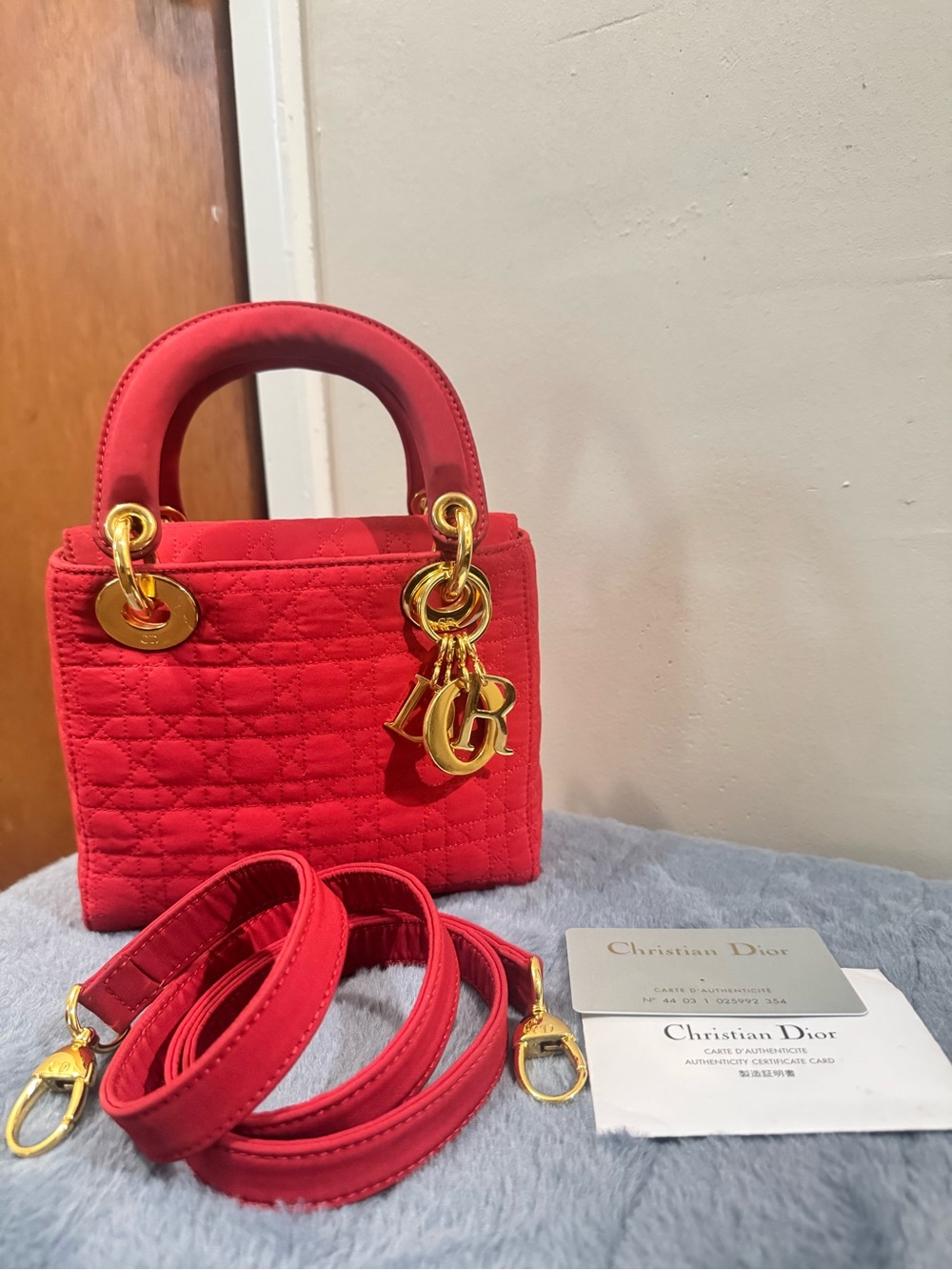 Lady Dior Mini Red Nylon in Gold Hardware